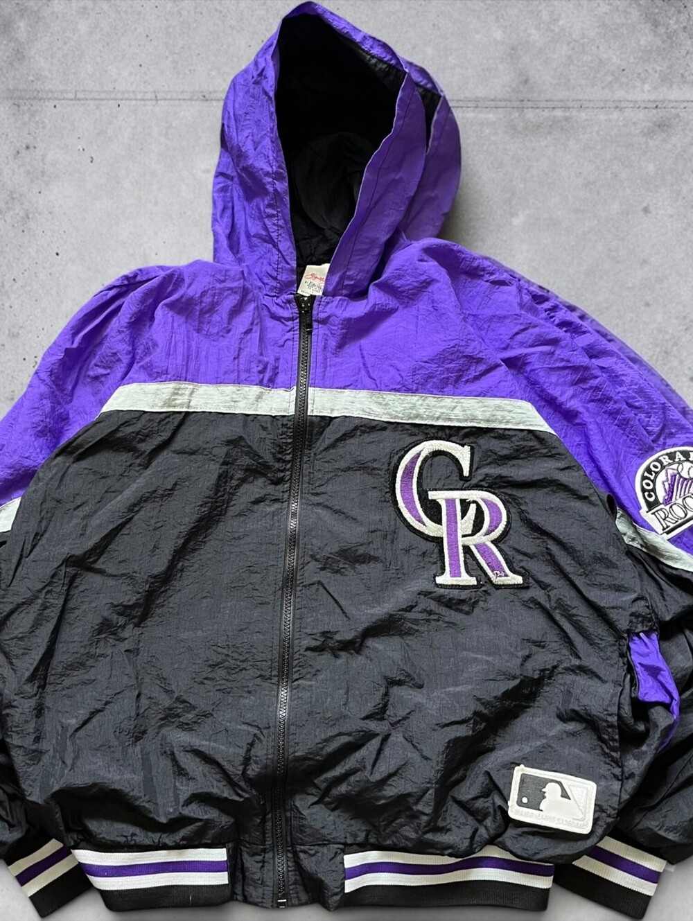 Vintage 1990s Colorado Rockies MLB Full Zip Windbreaker Light Jacket Size Large